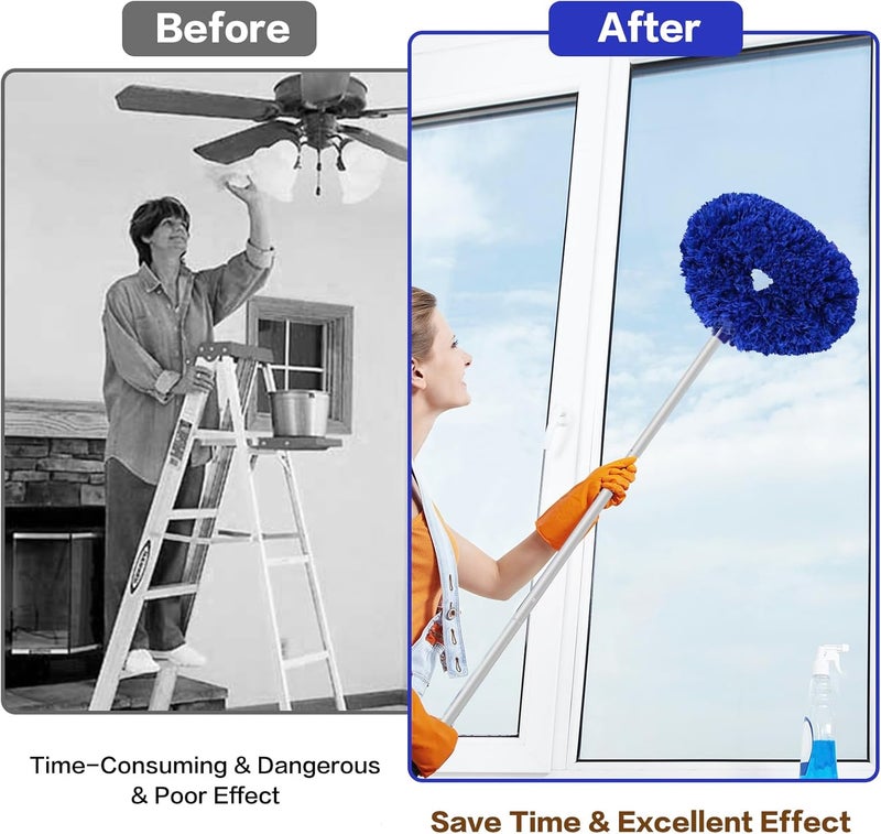 Heonay Ceiling Fan Cleaner Duster Reusable Microfiber Ceiling Fan Blade Cleaner Removable Duster with Extension Pole Adjusts 13 to 49.7 Inch for Cleaning Walls Furniture Door Window Top (Dark Blue) - Image 4